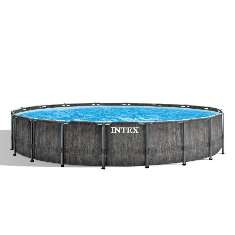 INTEX 18 ft. Round 48 in. Deep Hard Side Prism Steel Frame Above Ground Outdoor Swimming Pool Set 26743EH