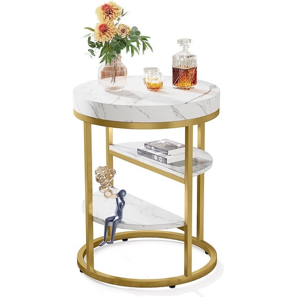 Round End Table， 3 Tiers Side Table with Storage for Living Room