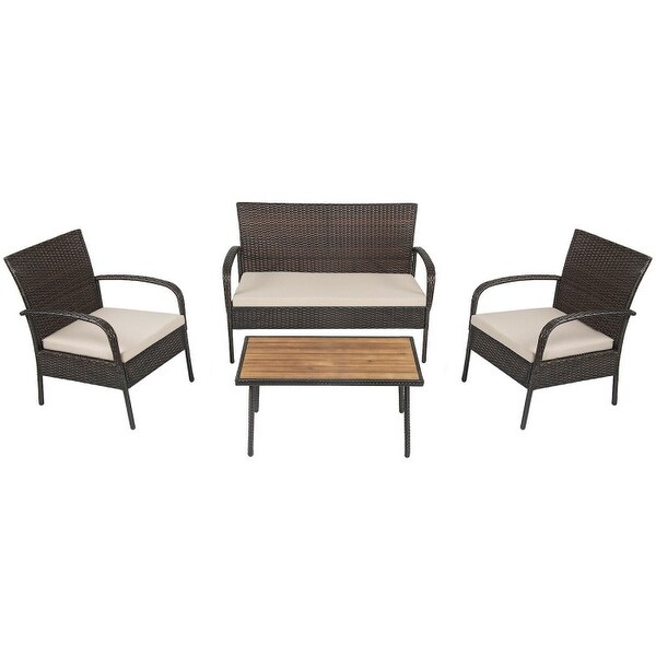 4Pcs Patio Rattan Outdoor Conversation Set with Cushions