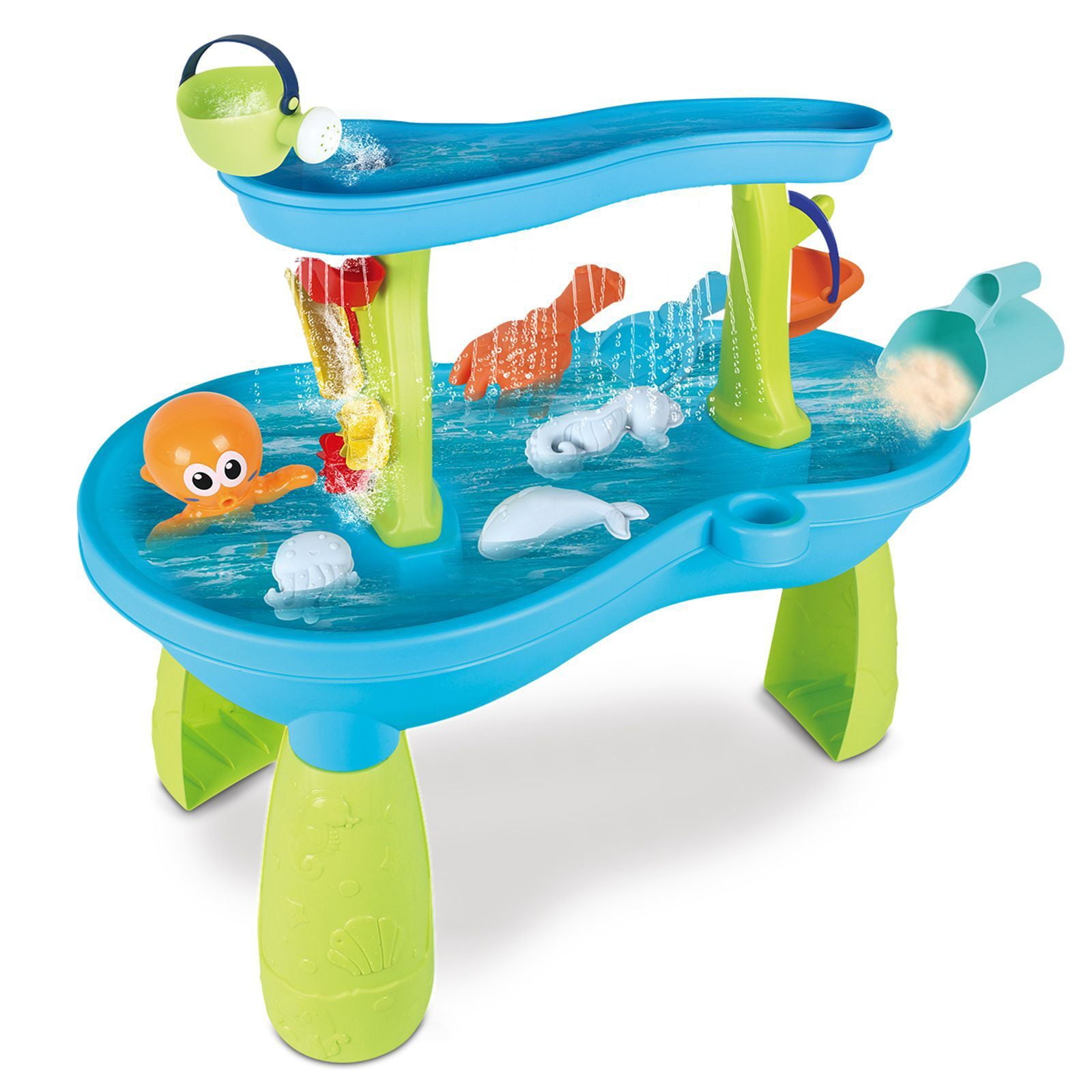 HopeRock Water Activity Table  for Toddlers,2-Tier Rain Showers Splash Pond Water Table Beach Summer Outdoor Toys for Toddlers 1-3