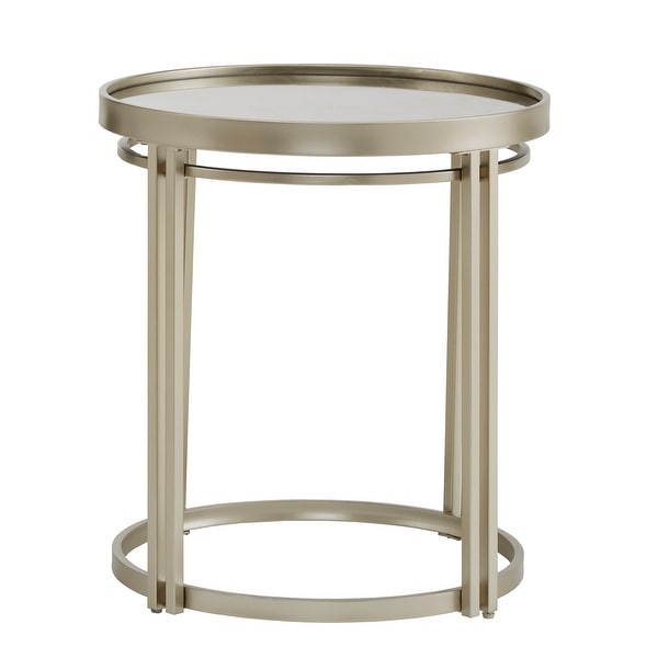 Dale Champagne Silver Round Antique Mirror Top End Table by iNSPIRE Q Modern