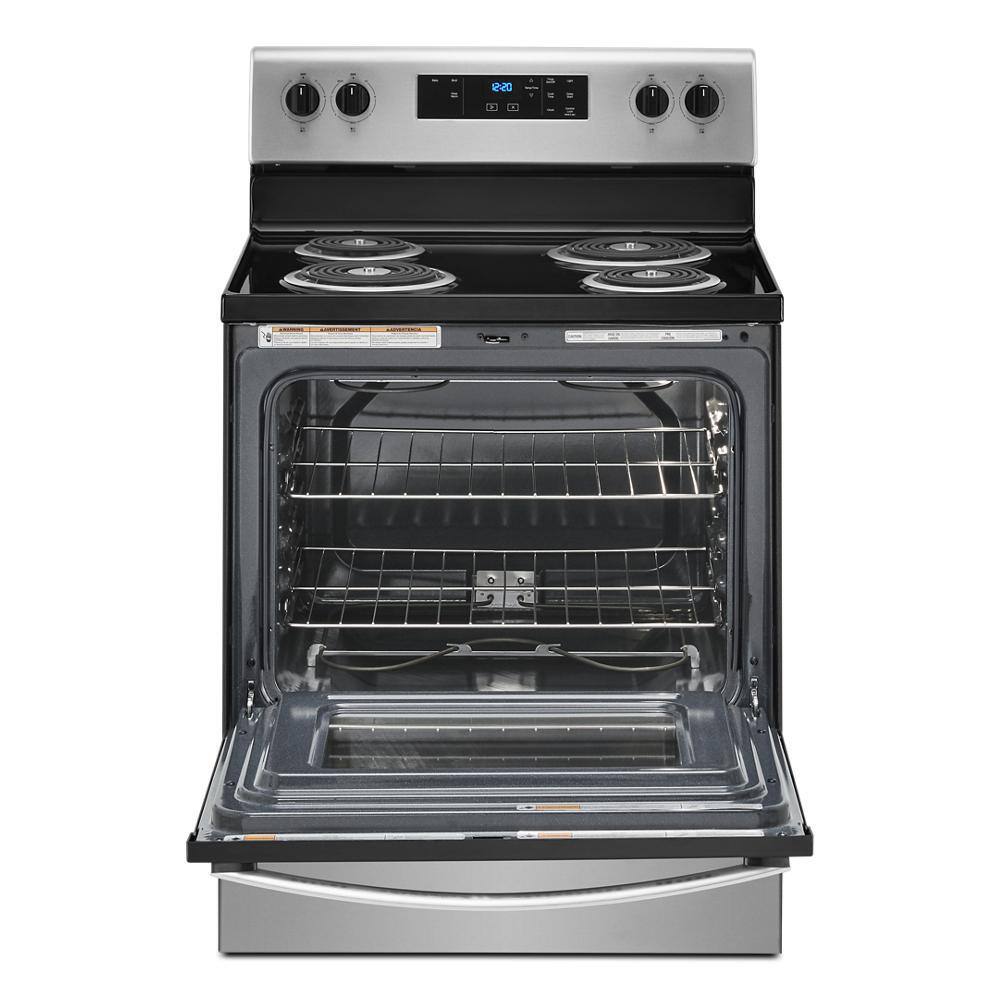 Whirlpool 30 in. 4.8 cu.ft. 4-Burner Electric Range with Keep Warm Setting in Stainless Steel with Storage Drawer WFC150M0JS