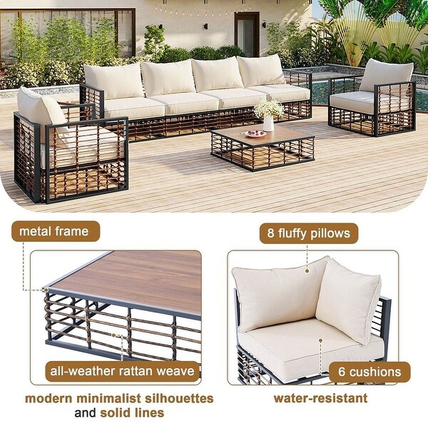 7 PCS Modern Outdoor Patio Furniture Set，Metal Sectional with Cushions