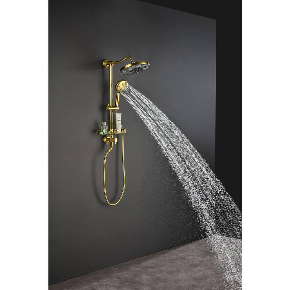 Flynama 4-Spray Patterns Wall Mount 10 in. Handheld Shower Head with 1.8 GPM Hand Shower Adjustable Slide Bar Soap Dish in Gold J-X-W928100977