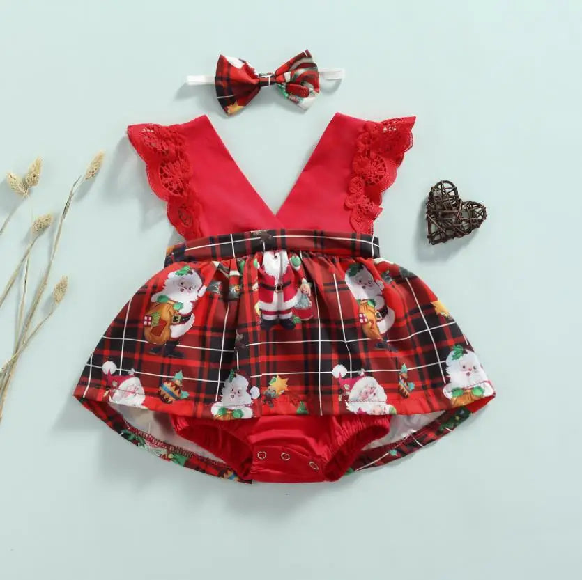 New Arrival 2pcs Red Flower Baby Clothing Newborn Baby Girls Lace Backless Romper Dress Jumpsuit Outfits Clothes 0-24M