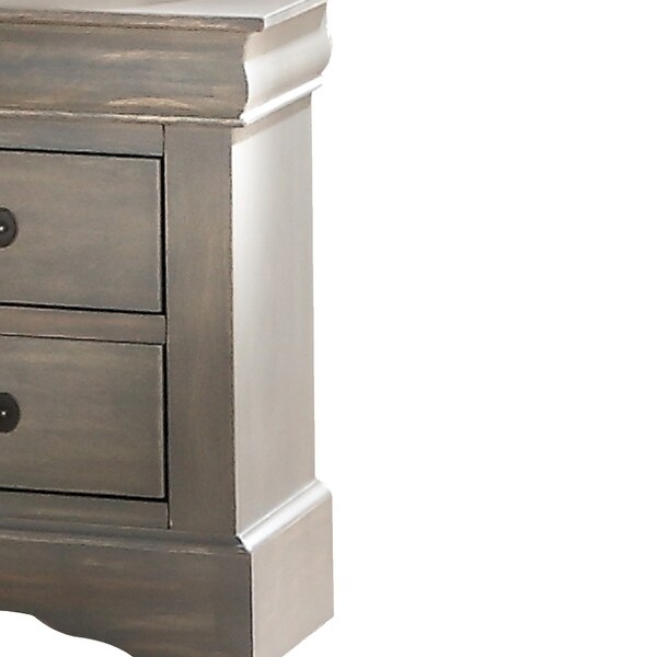 Wooden Two Drawer Nightstand In Antique Gray Finish - - 25688055