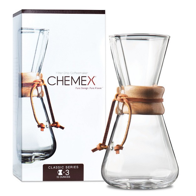 Chemex Pour over Glass Coffeemaker Classic Series 3 cup Exclusive Packaging