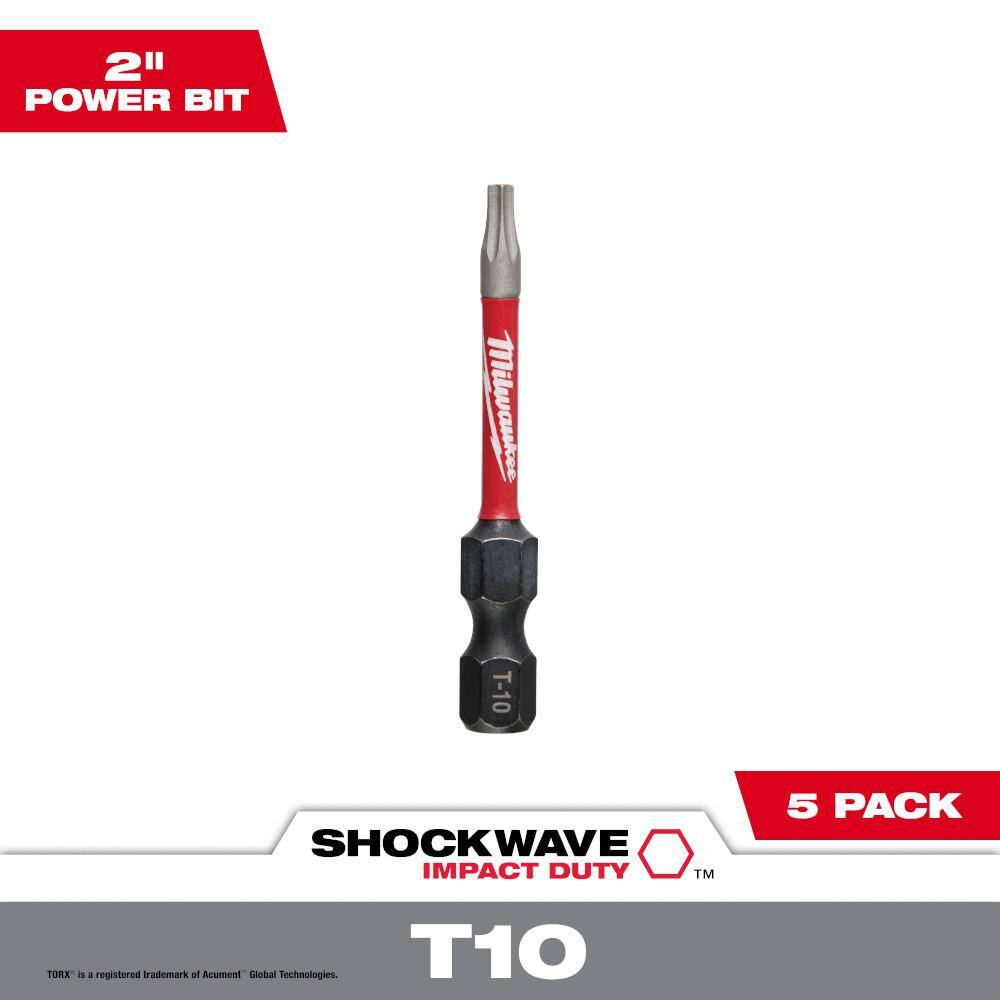 MW SHOCKWAVE Impact Duty 2 in. T10 Torx Alloy Steel Screw Driver Bit (5-Pack) 48-32-4682