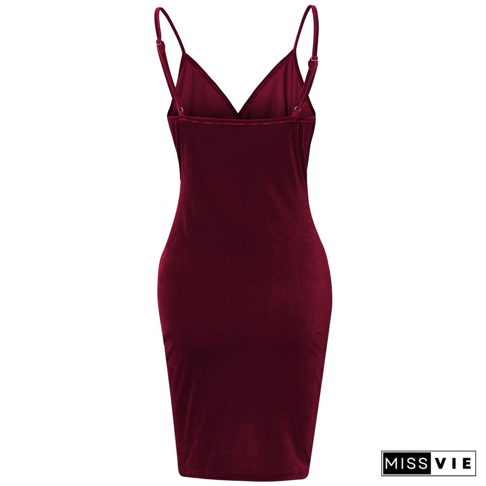 Velvet Front Ruched Spaghetti Strap Party Dress