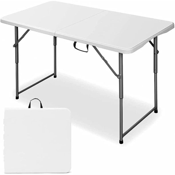 AEDILYS 4 ft Camping and Utility Folding Table Height Adjustable - White