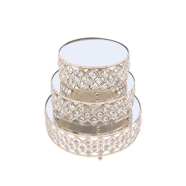 3 Piece Set Crystal Gold Dessert Cupcake Stand with Mirror Plate