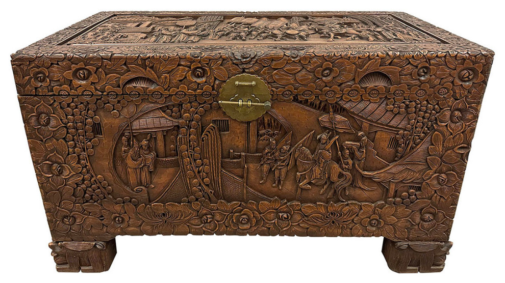 Consigned Early 20th Century Chinese Carved Camphor Wood Hope Chest   Asian   Accent Chests And Cabinets   by Golden Treasures Antiques and Collectibles Inc  Houzz