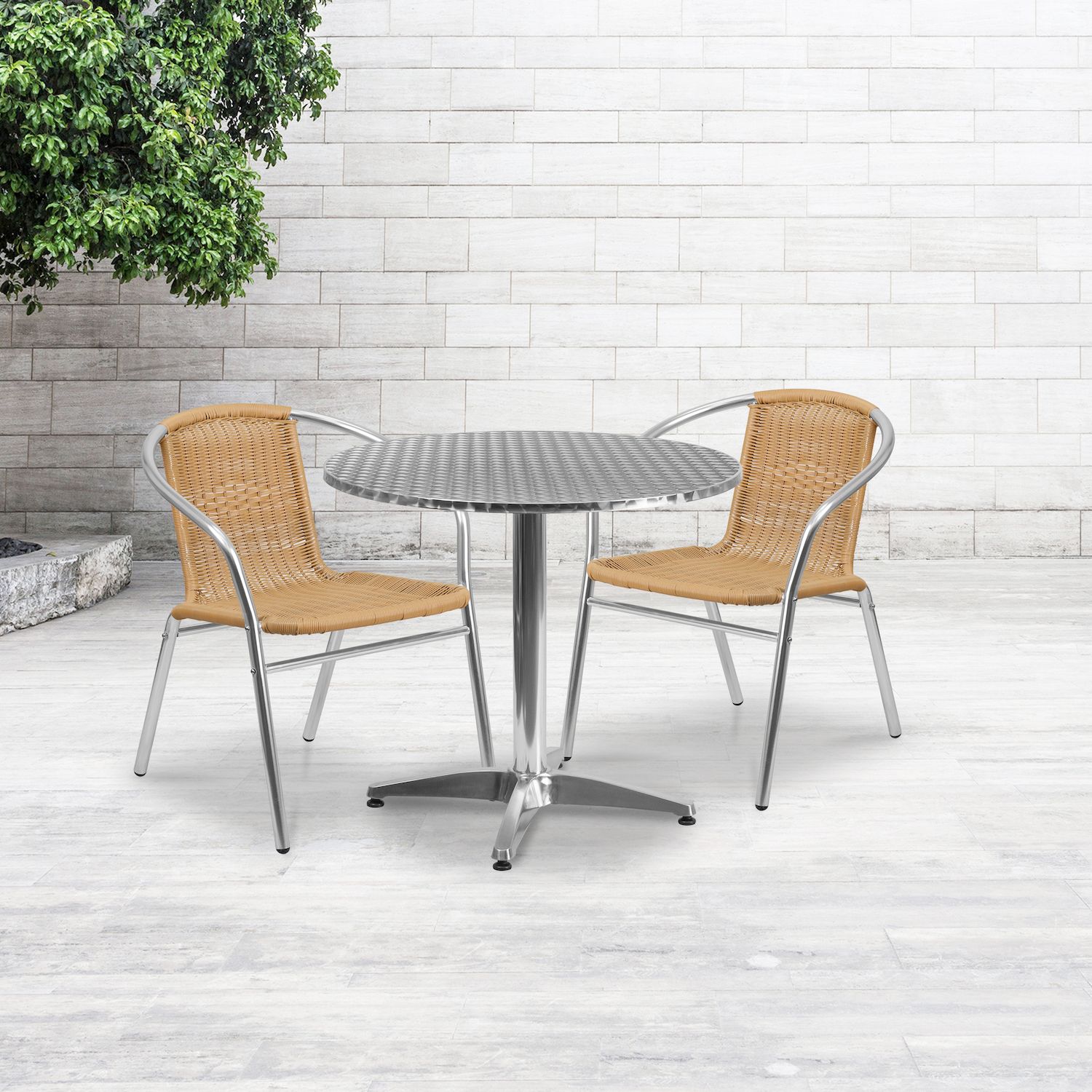 Flash Furniture Round Indoor / Outdoor Table and Rattan Chair 3-piece Set