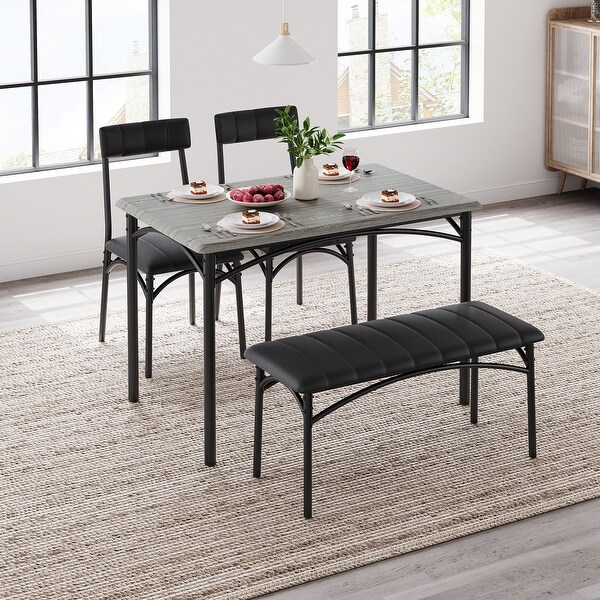 Dining Table Set for 4 with Upholstered Chairs and Bench