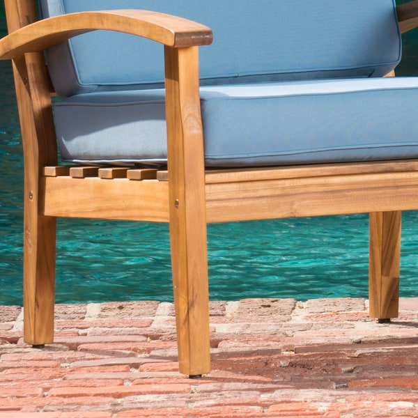 Peyton Outdoor Cushioned Wood Club Chairs (Set of 2) by Christopher Knight Home