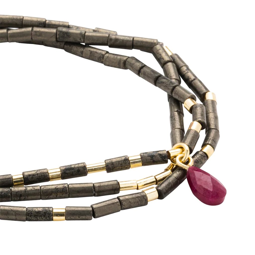 Scout Curated Wears  Teardrop Stone Wrap - Pyrite/Fuchsia/Gold - Stone of Positive Energy