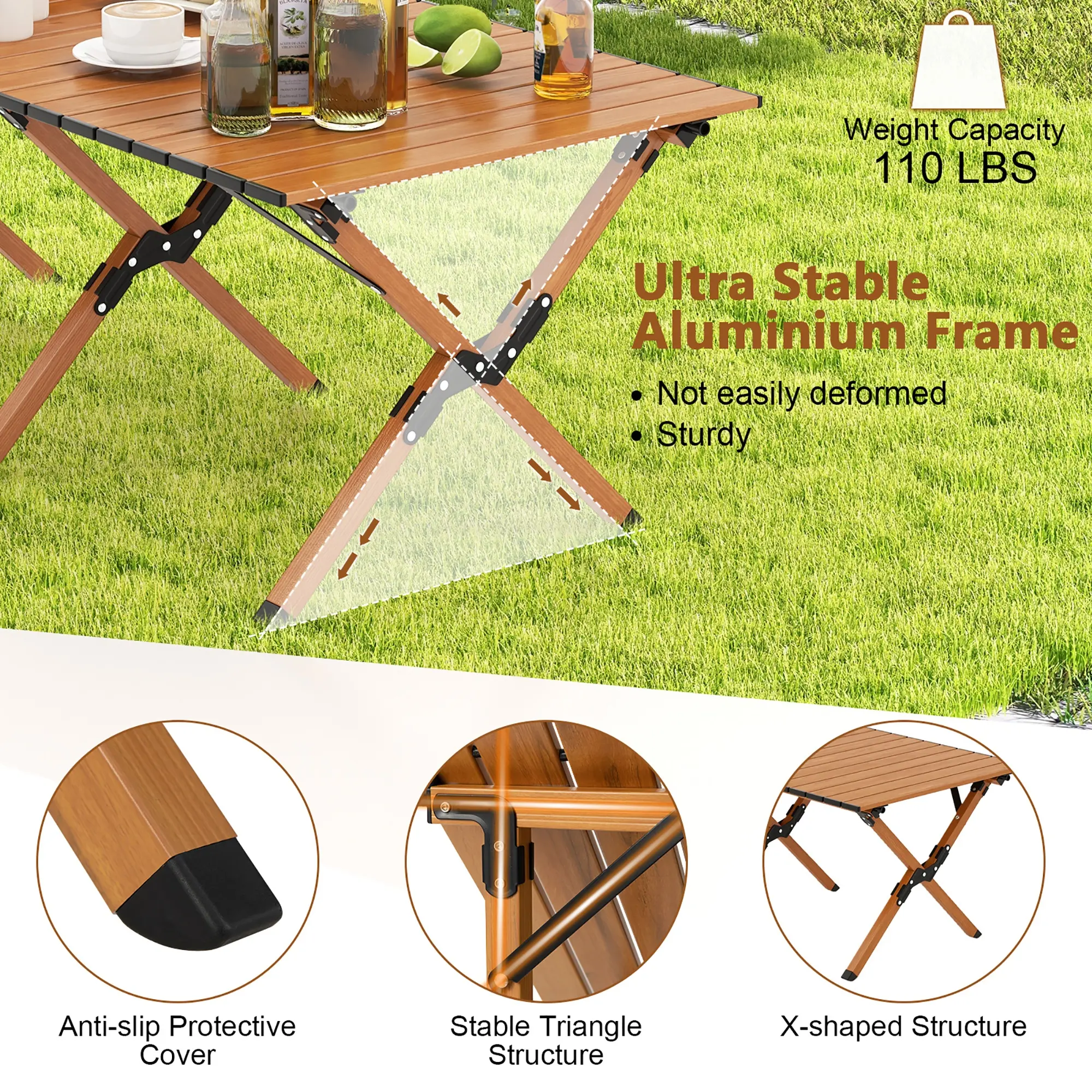 Multifuncional Lightweight Beach Bbq Table Camping Portable Foldable Egg Roll Aluminum Picnic Table