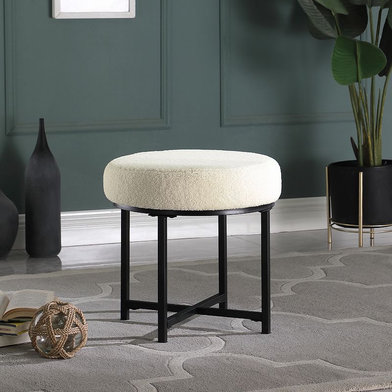 HomePop Round Faux-Fur Stool End Table