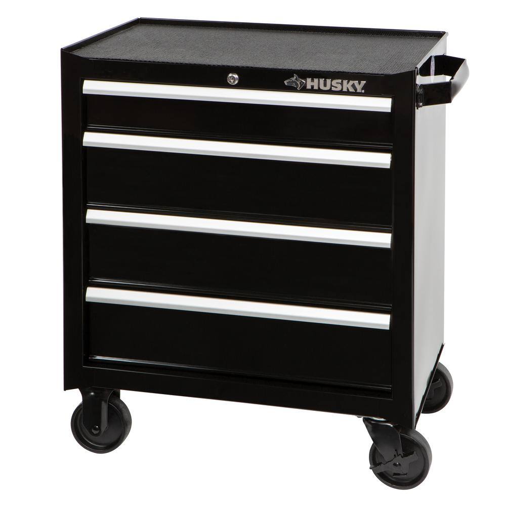 Husky 26.5 in. W x 18 in. D Standard Duty 4-Drawer Rolling Tool Cabinet in Gloss Black HKST98066BK