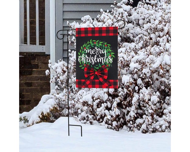 Briarwood Lane Christmas Wreath Burlap Garden Flag Checkered Plai