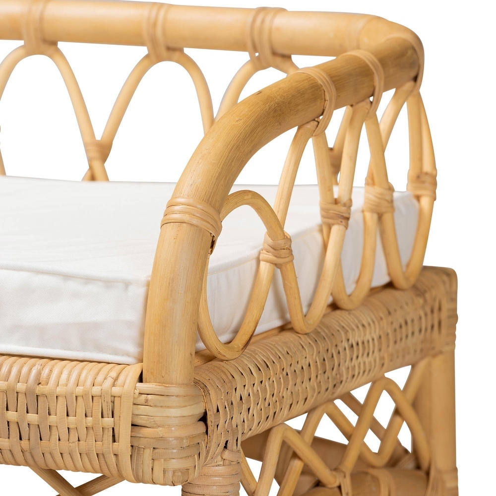 Leryn Modern Bohemian Natural Brown Rattan Bench