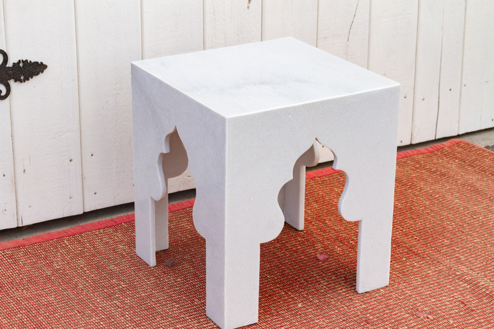 Hand Carved Arched Marble End Table   Mediterranean   Side Tables And End Tables   by De cor  Houzz