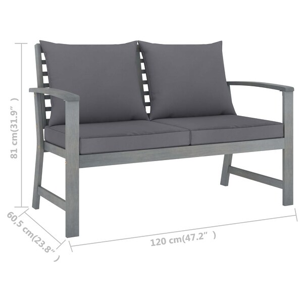 3 Piece Garden Lounge Set with Cushion Solid Acacia Wood Gray