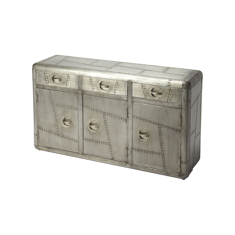 Modern Rectangular Aluminum Console Cabinet in Industrial Chic Finish - Gray