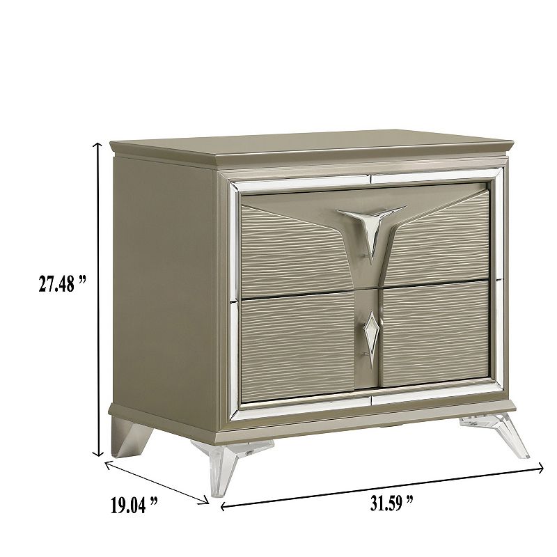 Samantha Modern Style 2-Drawer Nightstand Made with Wood and Mirrored Accents