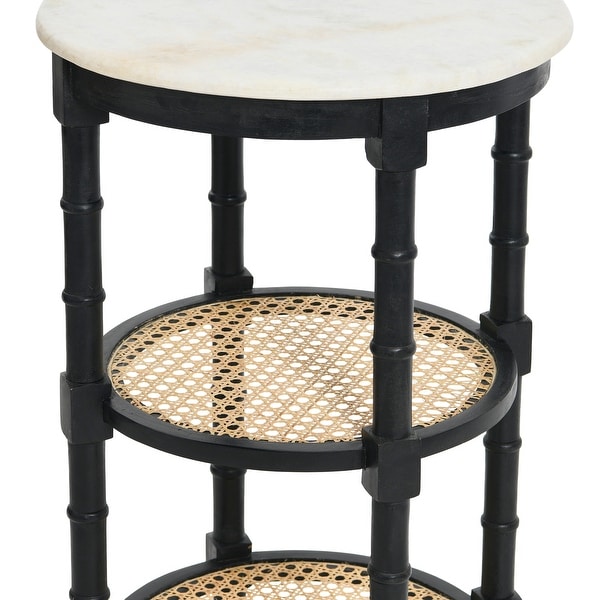 Mango Wood and Woven Cane Side Table