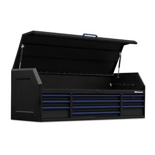 Montezuma 72 in. x 24 in. 10-Drawer Tool Top Chest with Power and USB Outlets in Black and Blue BKM722410CH