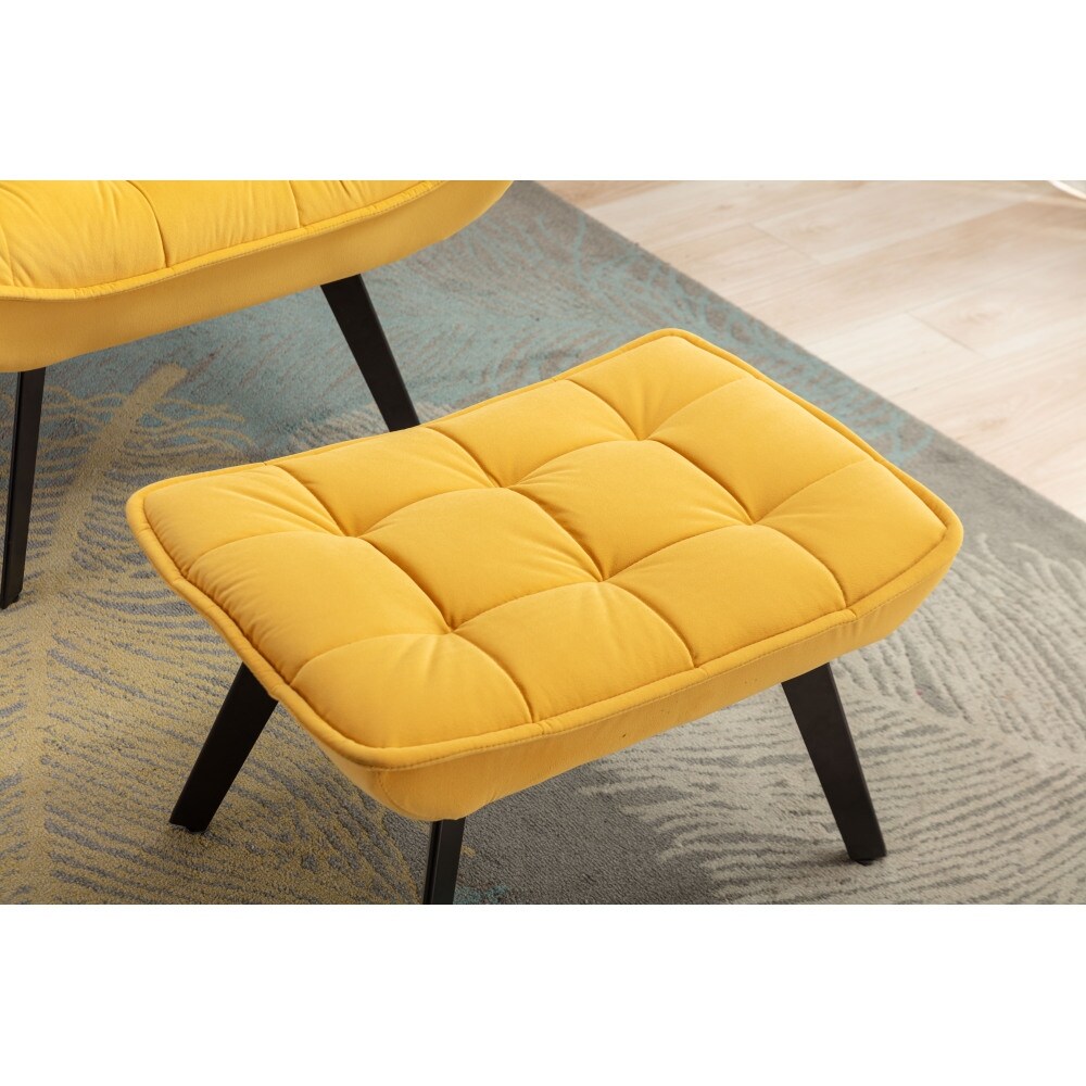 Yellow Velvet Fabric Upholstered Leisure Chair with Black Metal Legs