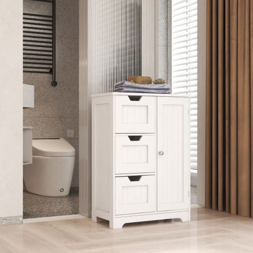 White freestanding storage cabinet for bathroom an...