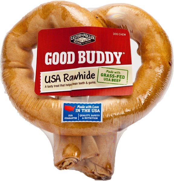 Castor and Pollux Good Buddy USA Rawhide Pretzel Dog Treat， 6-in