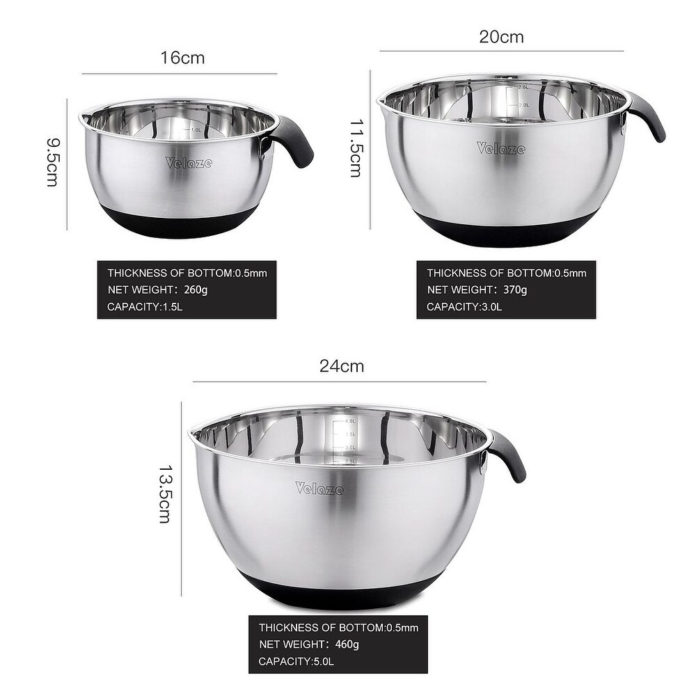 Velaze 3 Piece Stainless Steel Mixing Bowl Set (Set of 3)