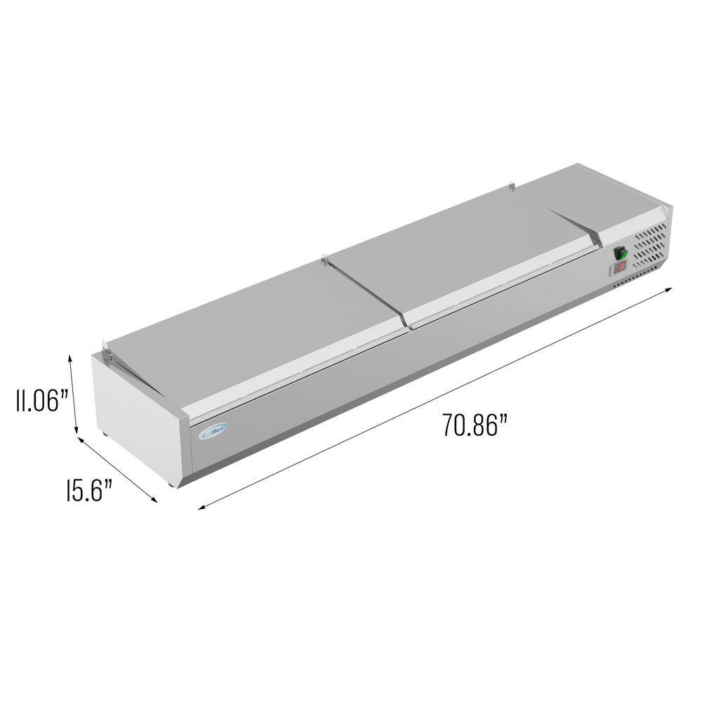 Koolmore 71 in. W 1 cu. ft. Commercial Countertop Refrigerator Condiment Prep Rail with Cover in Stainless Steel RPR-71SS-8P