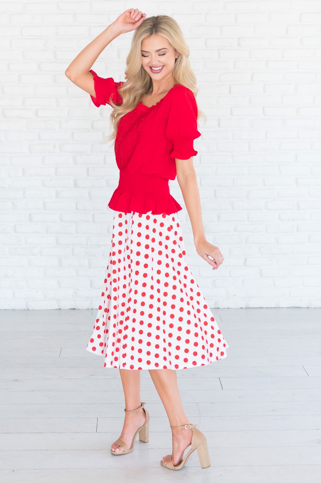 Twirling Dotted Modest Aline Skirt