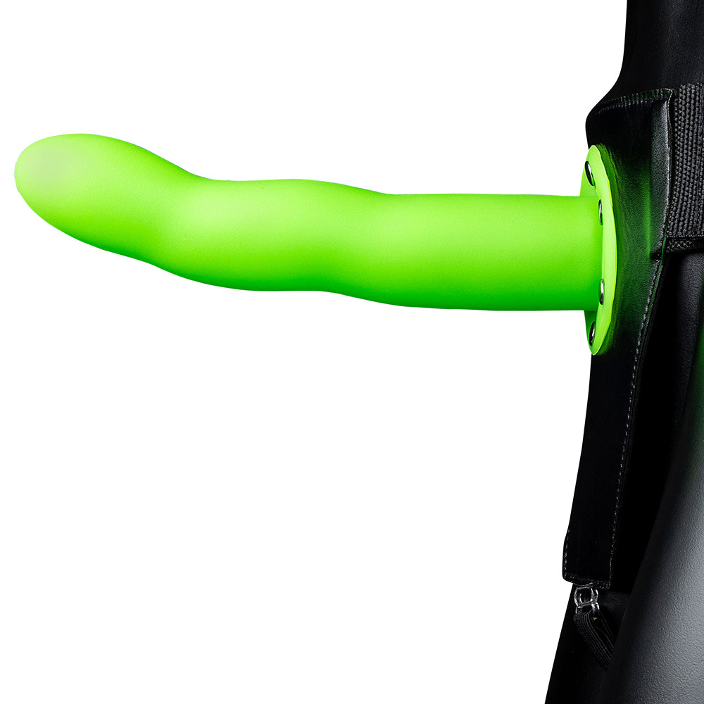 Ouch! Curved 8 Inch Hollow Strap-On in Glowing Green