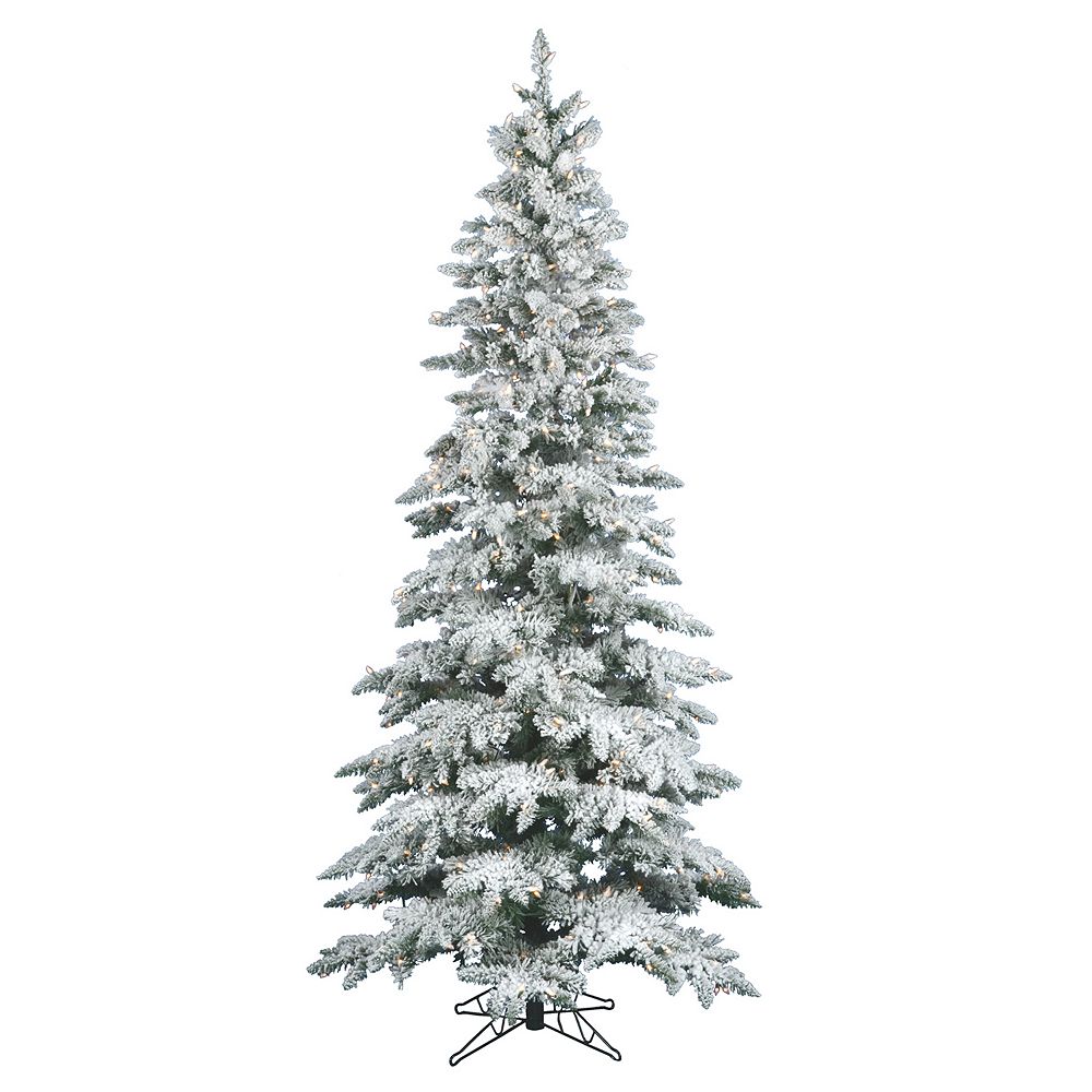 Vickerman Warm White 7.5-ft. Pre-Lit Flocked Slim Utica Fir Artificial Christmas Tree