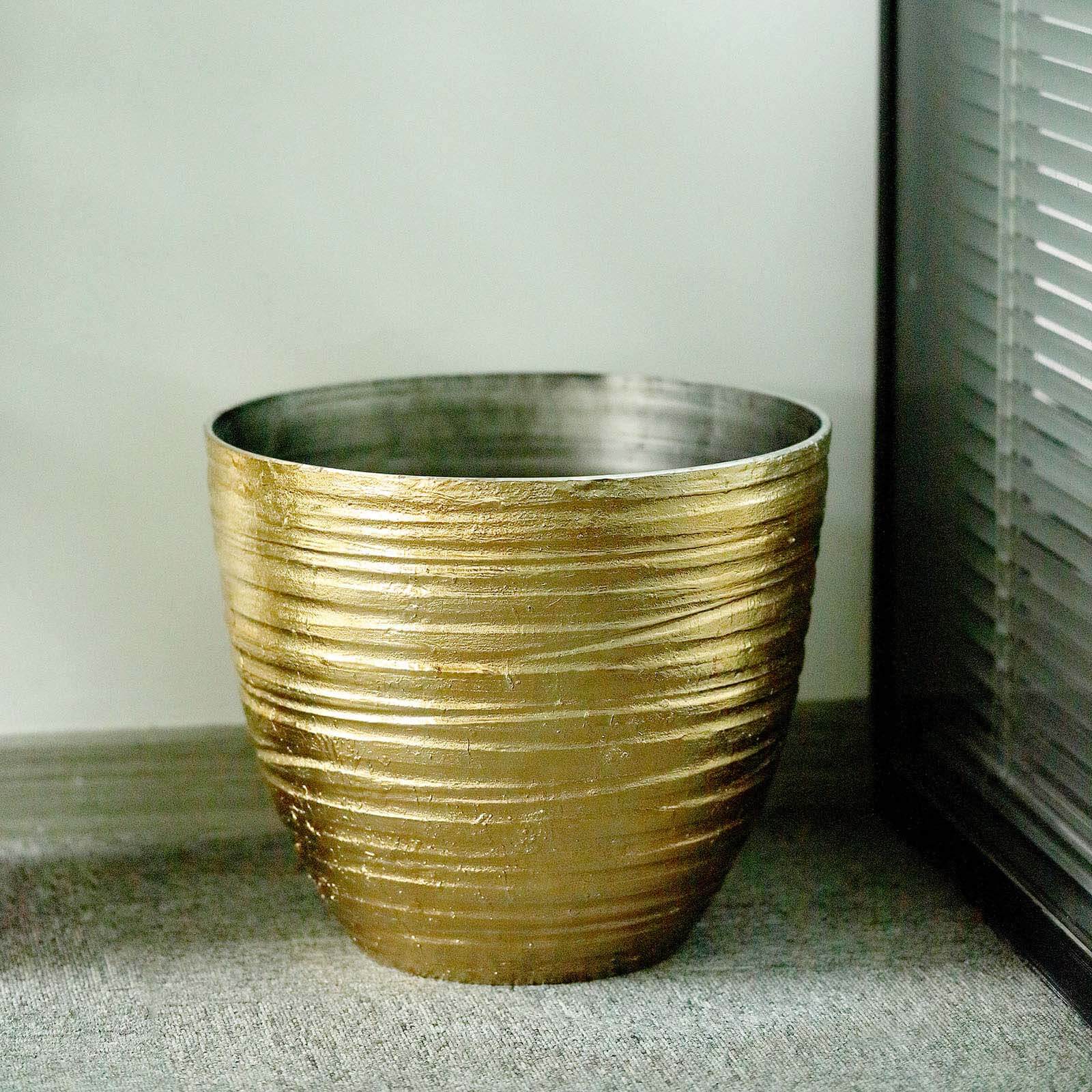 Metallic Gold Textured Finish Large Indoor Flower Plant Pot, Decorative Indoor/Outdoor Planter 12