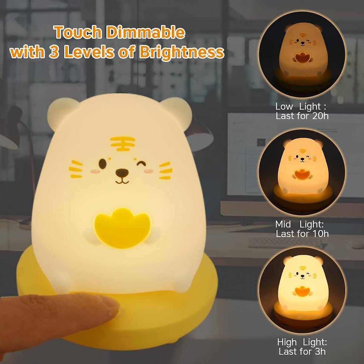 Cute Panda Night Light Soft Silicone Night Light With Touch Sensor，usb Rechargeable Bedside Lamp For Room Desk Decor Birthday (tiger)