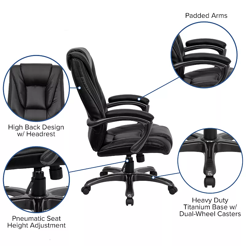 Emma and Oliver High Back Black LeatherSoft Layered Ergonomic Office Chair with Smoke Metal Base