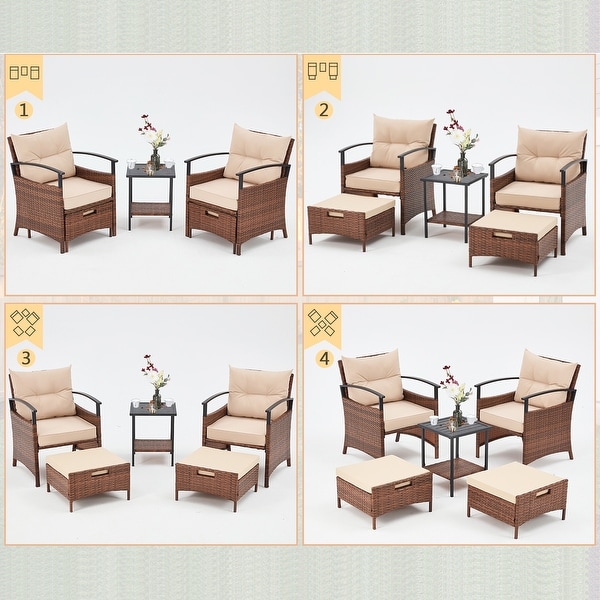 AVAWING 5Piece Patio Furniture Set Wicker Conversation Set with Coffee Table and Ottoman