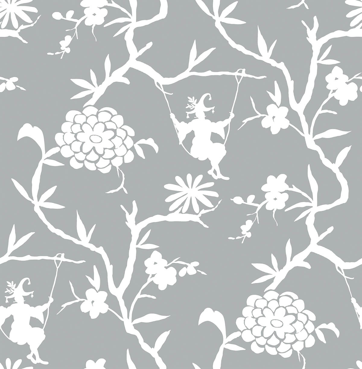 Chinoiserie Silhouette Peel-and-Stick Wallpaper in Silver