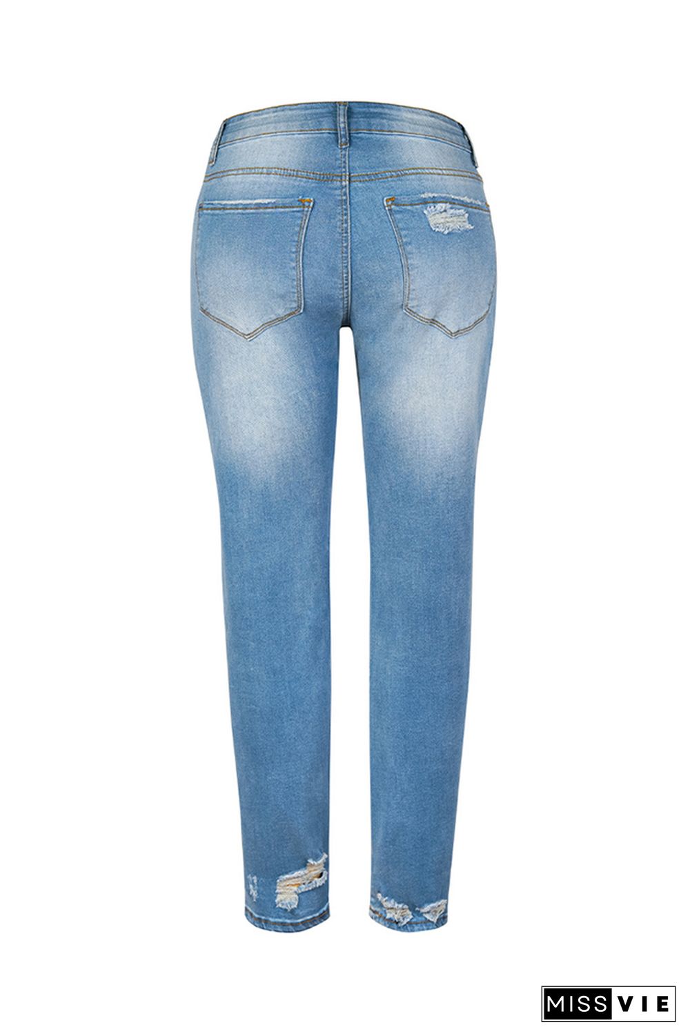 Multi Buttons Washed Ripped High Waist Skinny Jeans