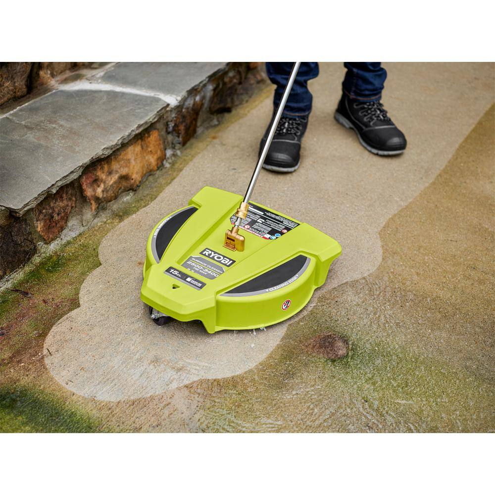 RYOBI 15 in. 3400 PSI Gas Pressure Washer Surface Cleaner with Caster Wheels RY31SC15