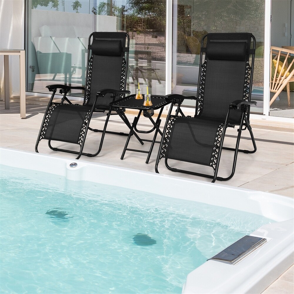 3PCS Folding Portable Zero Gravity Reclining Lounge Chairs And Table