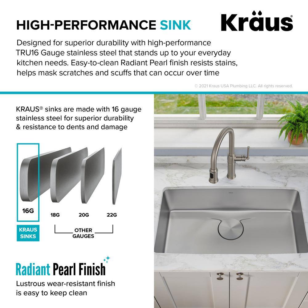 KRAUS Dex 33 Undermount 16 Gauge Stainless Steel Single Bowl Kitchen Sink KD1US33B