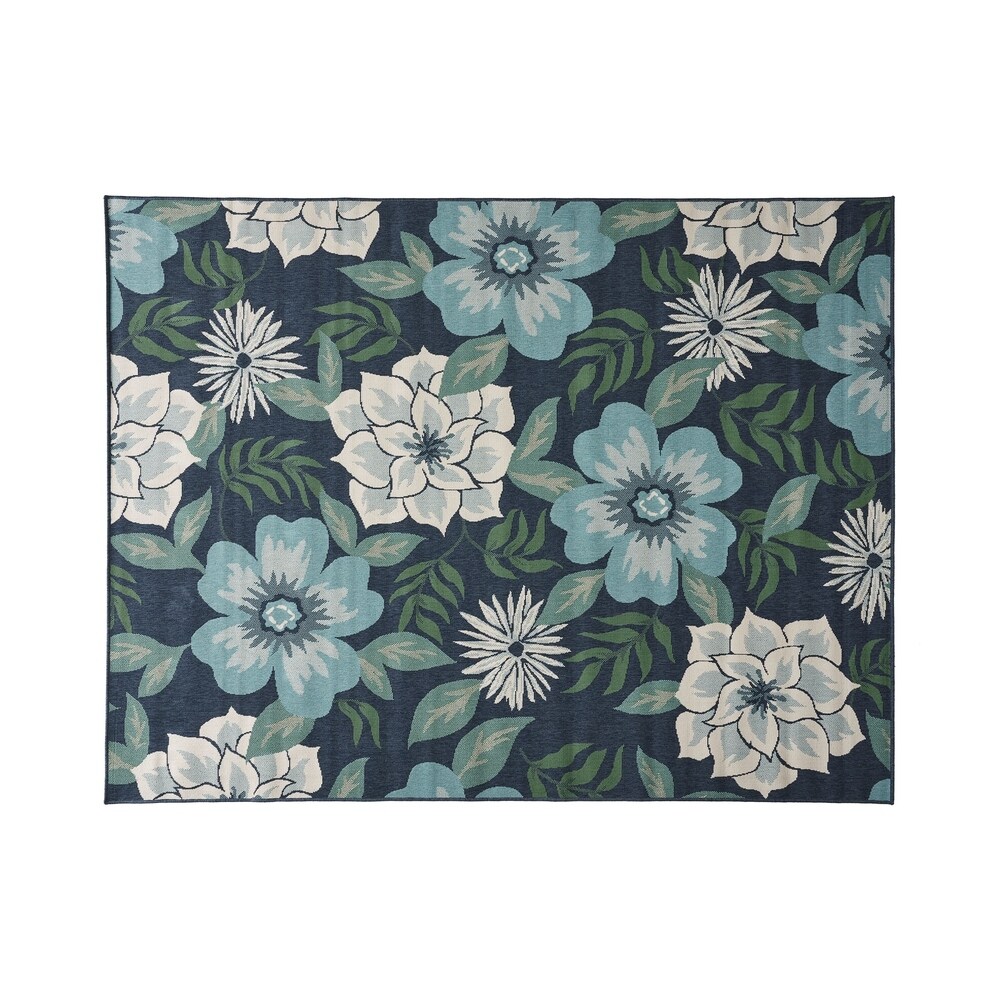 Meza Blue and Green Floral Outdoor Area Rug by Christopher Knight Home