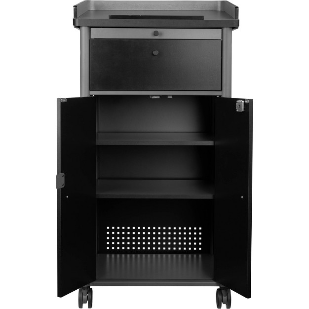 Greystone Lectern Lecture Podium Charcoal Slate Modern Design Multi media Presentation Ample Storage Mobile Casters Hampden Furnishings